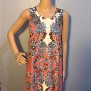 Jamie & Layla Elegant Salmon & Blue Paisley Sleeveless Midi Dress